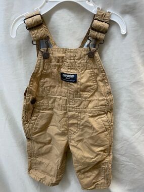 OshKosh B'gosh Tan Khaki Toddler Bib Overalls baby sz 3 mos